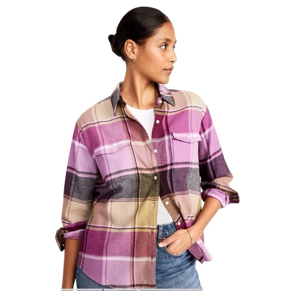 Old Navy NWT Pink Plaid Flannel Button Down size Large - Picture 10 of 17